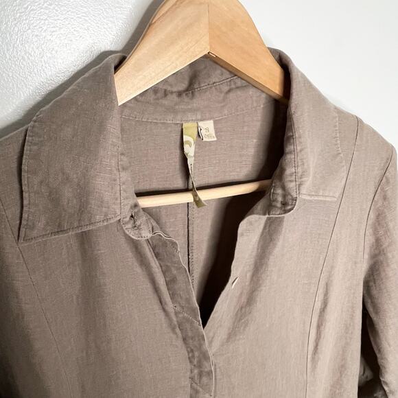 Comfy USA Linen Shirt Dress Womens Small Brown Minimalist Neutral Lagenlook - Picture 4 of 9